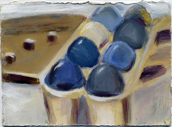 blue eggs in carton