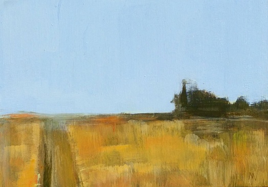 abstract landscape with golden meadow road with shadow structure on right