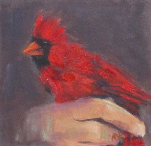 red cardinal on hand