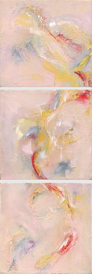 abstract triptych pinks and various swirls of color