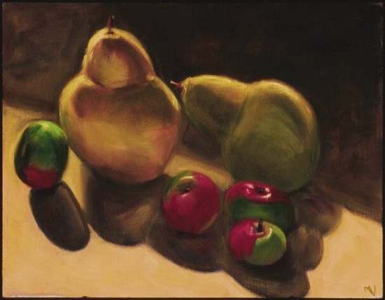 pears and apples in shadow