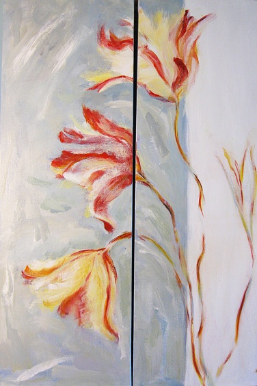 diptych of parrot tulips