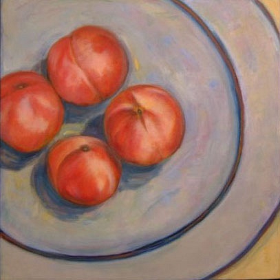 nectarines on blue plate