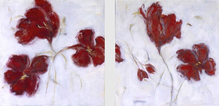 dyptich of red flowers on white background