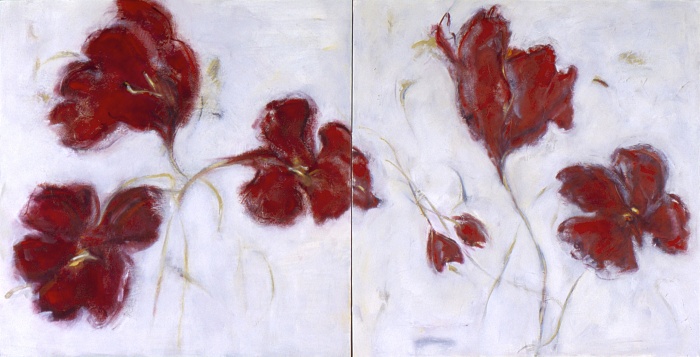 red white abstract flowers diptych