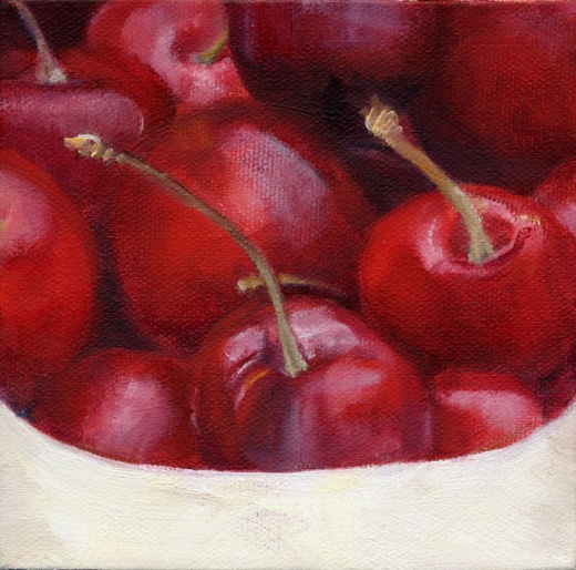 red cherries in a white bowl