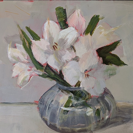 White flowers alstroemerias glass vase