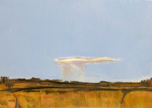 abstract landscape with meadow and rain cloud