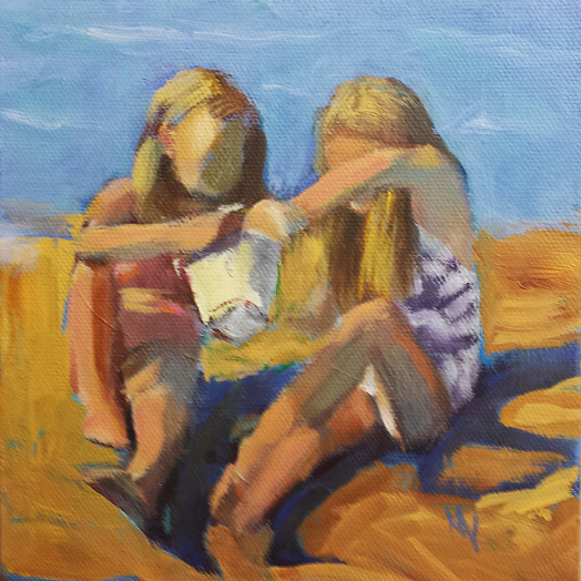 Elena and Isabella with pail on deck