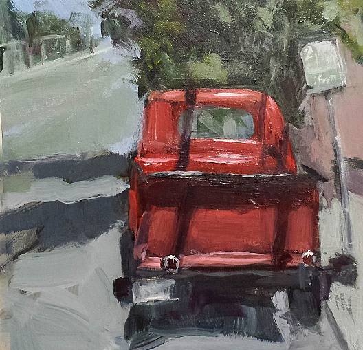 Red '49 Chevy pick-up truck