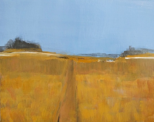 abstract landscape bluffs road in center white clouds