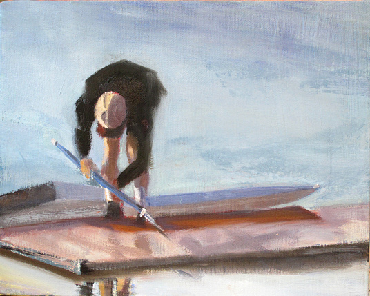 man preparing to row