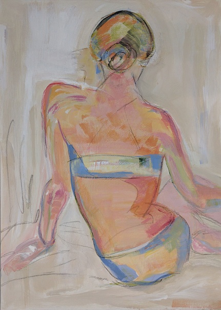 back of woman in bathing suit