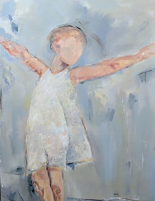girl with arms spread wide white dress